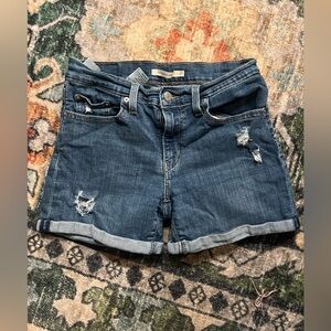 Levi Distressed Blue Denim Shorts